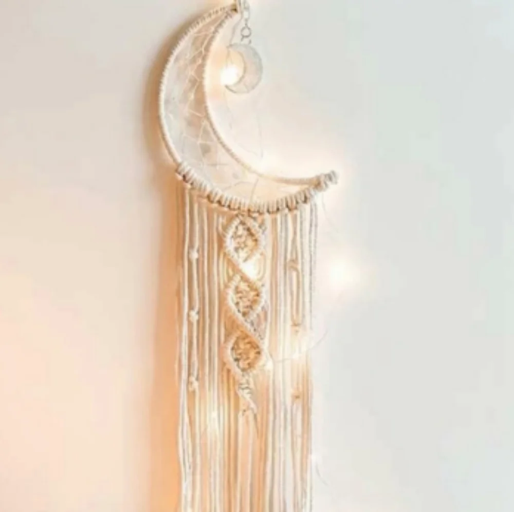 Macrame Crescent Moon Dream Catcher Ivory White Wall Decor Big Boho Dreamcatcher